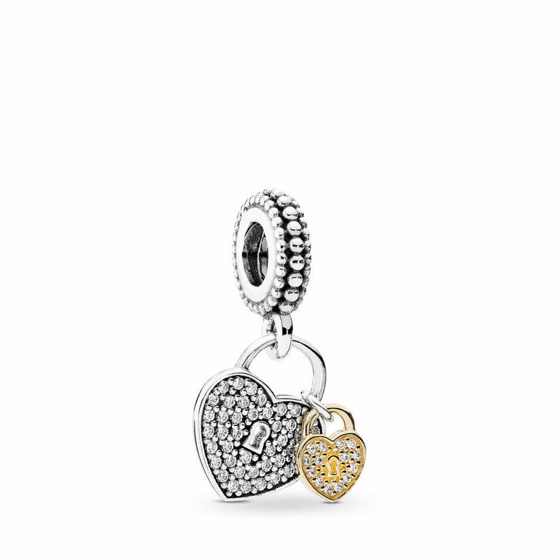 Pandora Love Locks Dangle Charm Ireland - Two Tone/Cubic Zirconia - 195627PCL